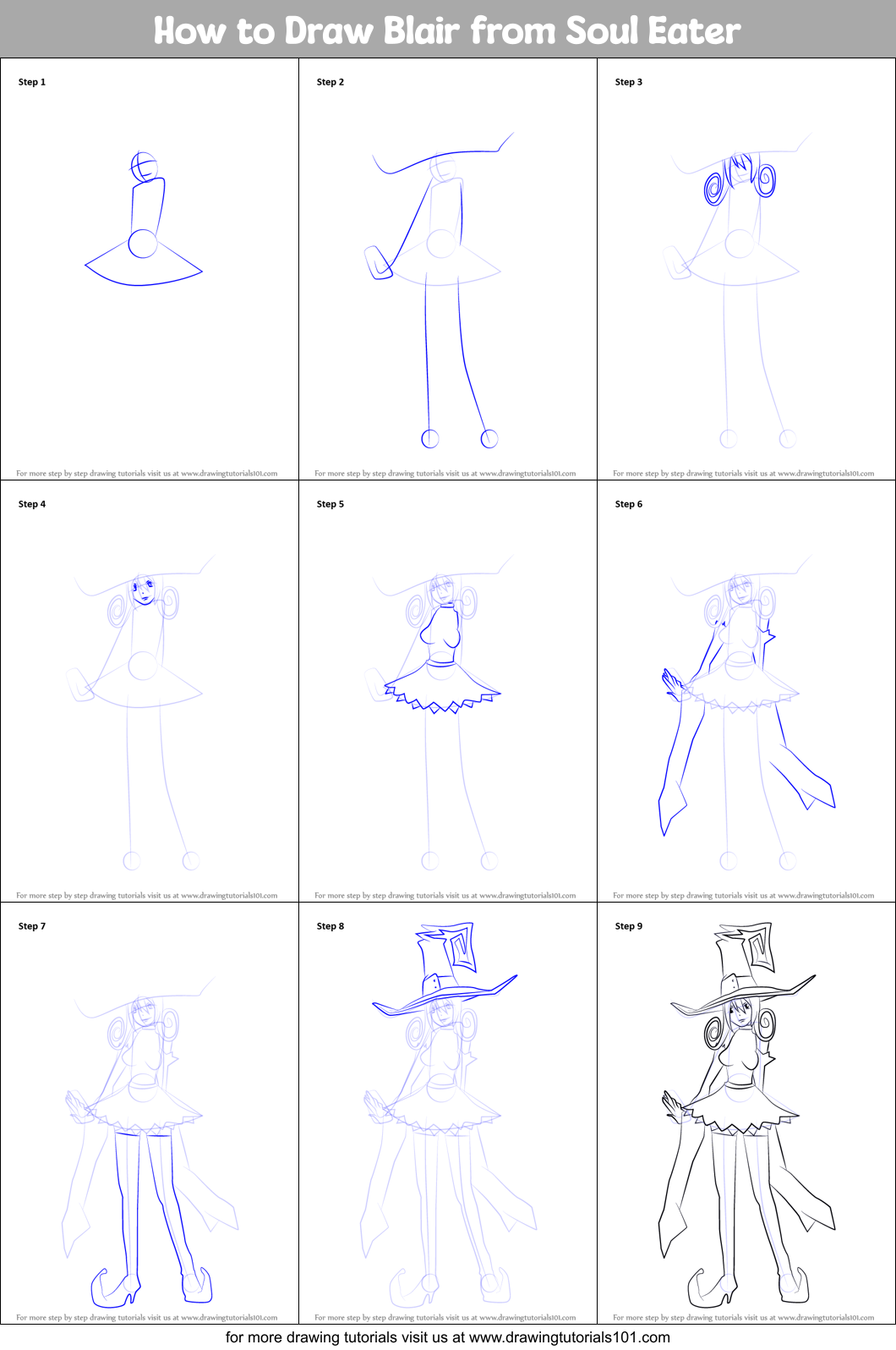 How to Draw Blair from Soul Eater Printable Step by Step