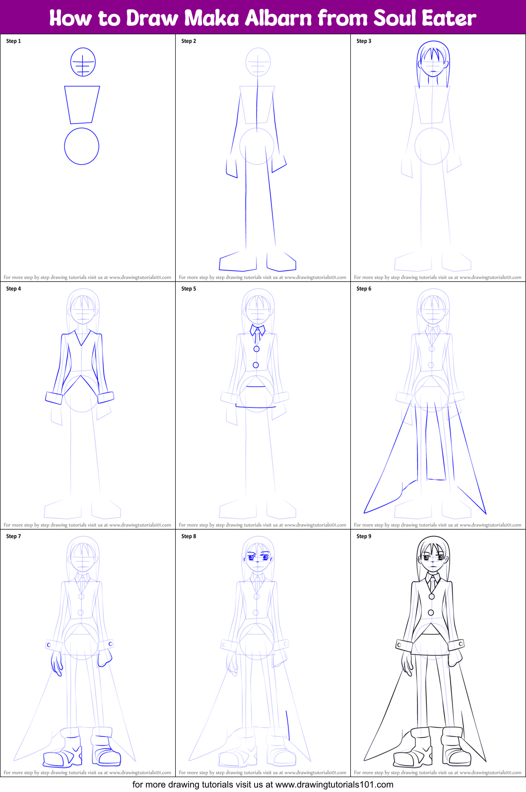 How to Draw Maka Albarn from Soul Eater Printable Step by Step