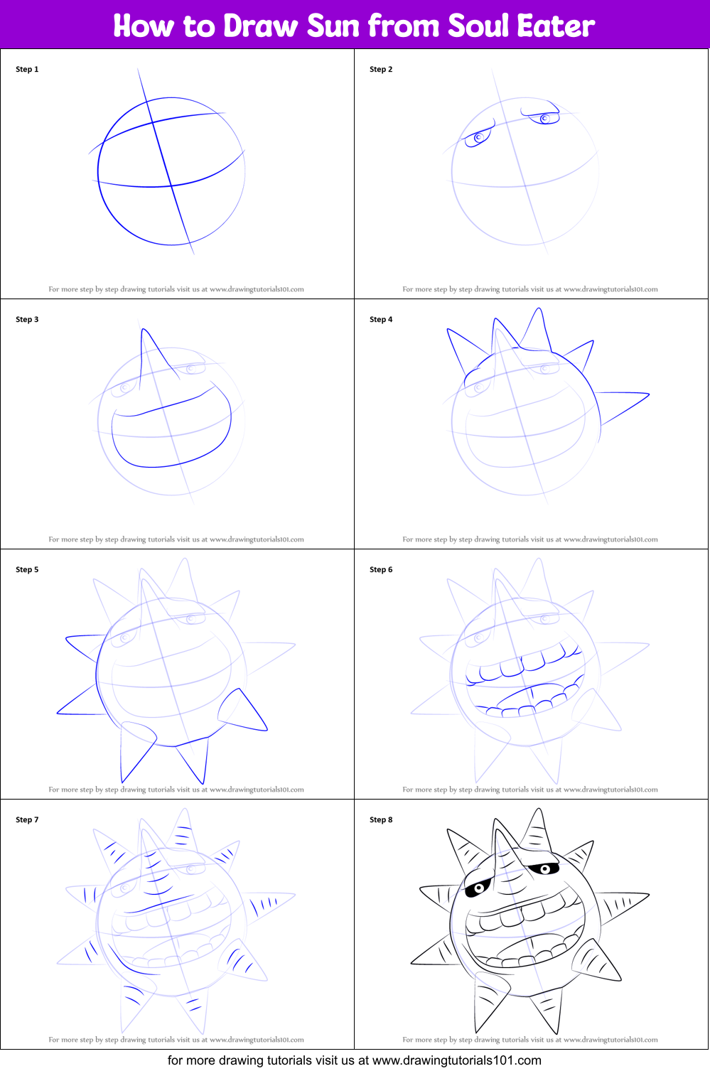 How to Draw Sun from Soul Eater Printable Step by Step