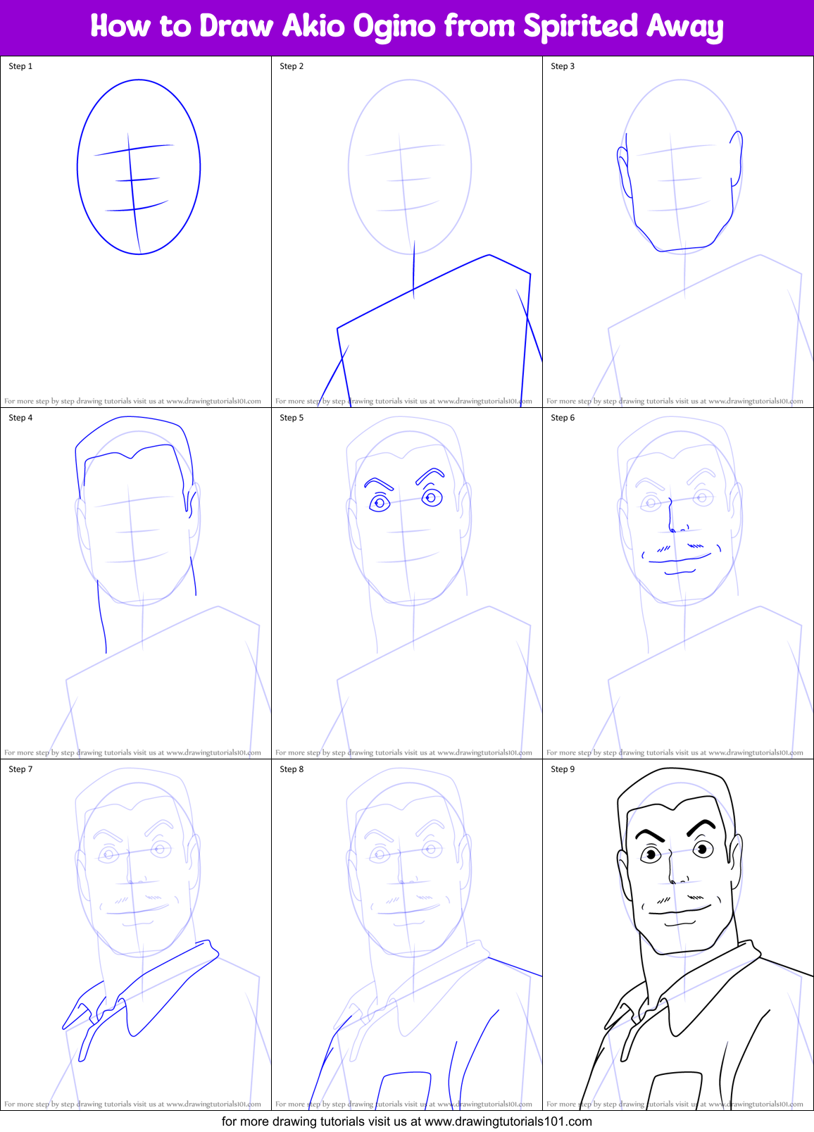 How to Draw Akio Ogino from Spirited Away Printable Step by Step