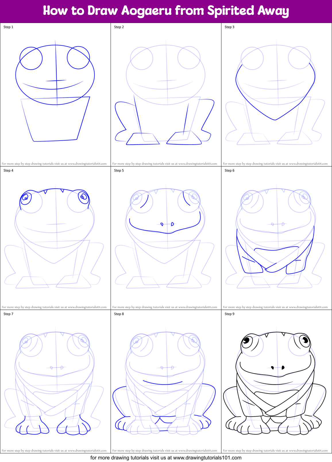 How to Draw Aogaeru from Spirited Away Printable Step by Step