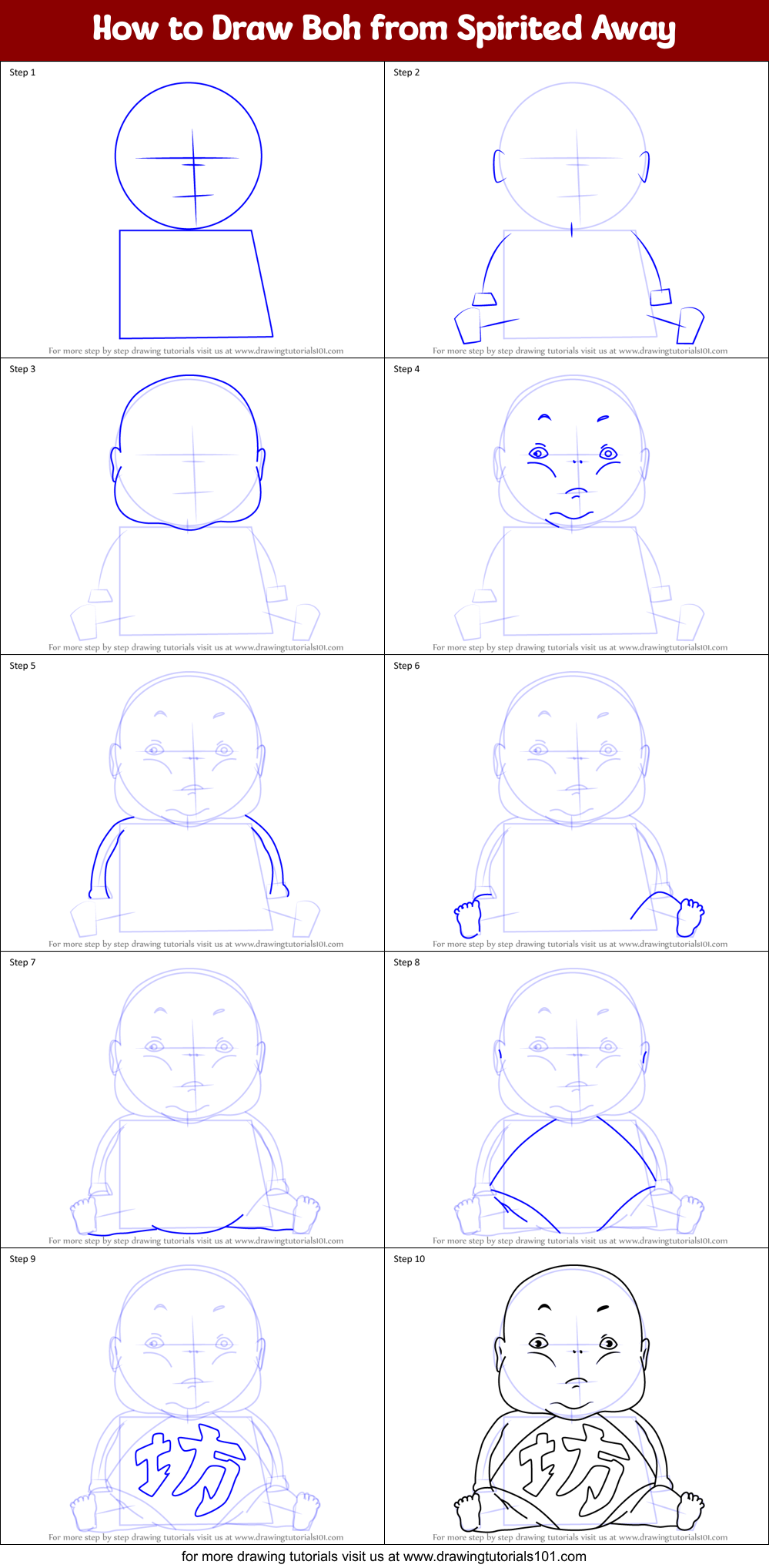 How to Draw Boh from Spirited Away Printable Step by Step