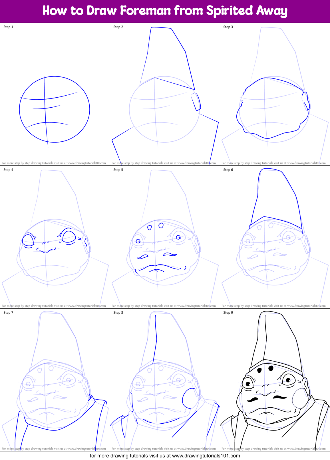 How to Draw Foreman from Spirited Away Printable Step by Step