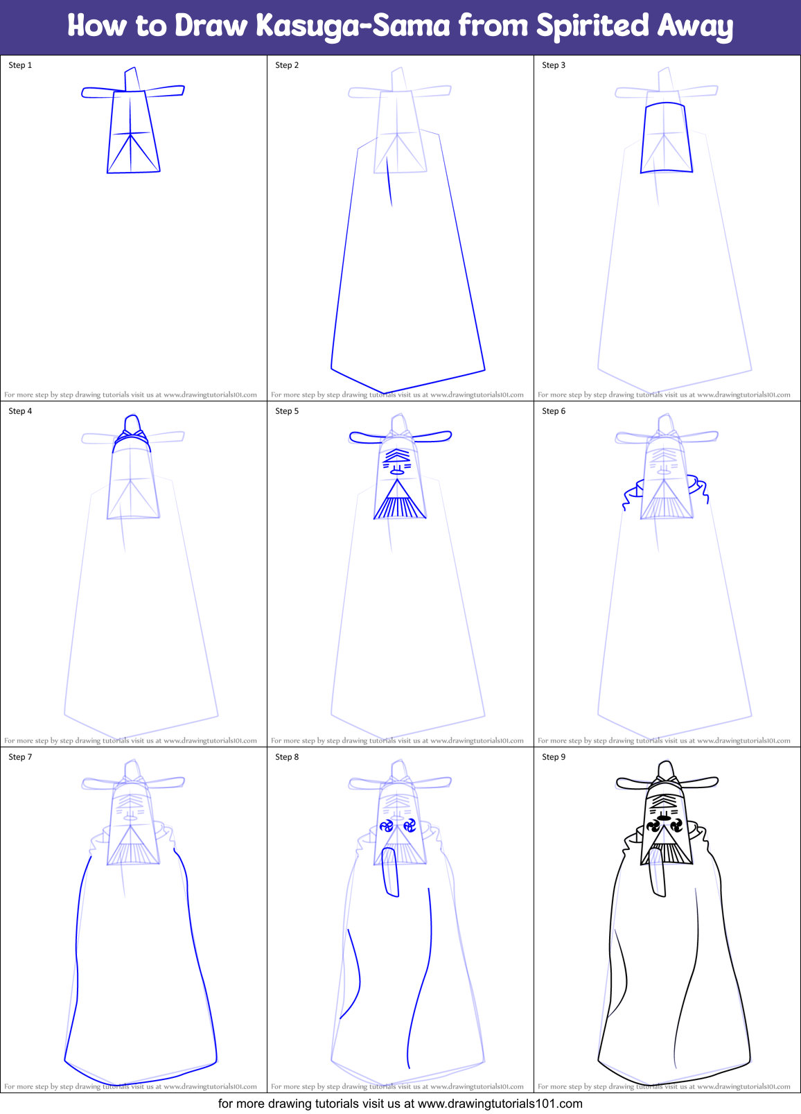 How to Draw Kasuga-Sama from Spirited Away Printable Step by Step