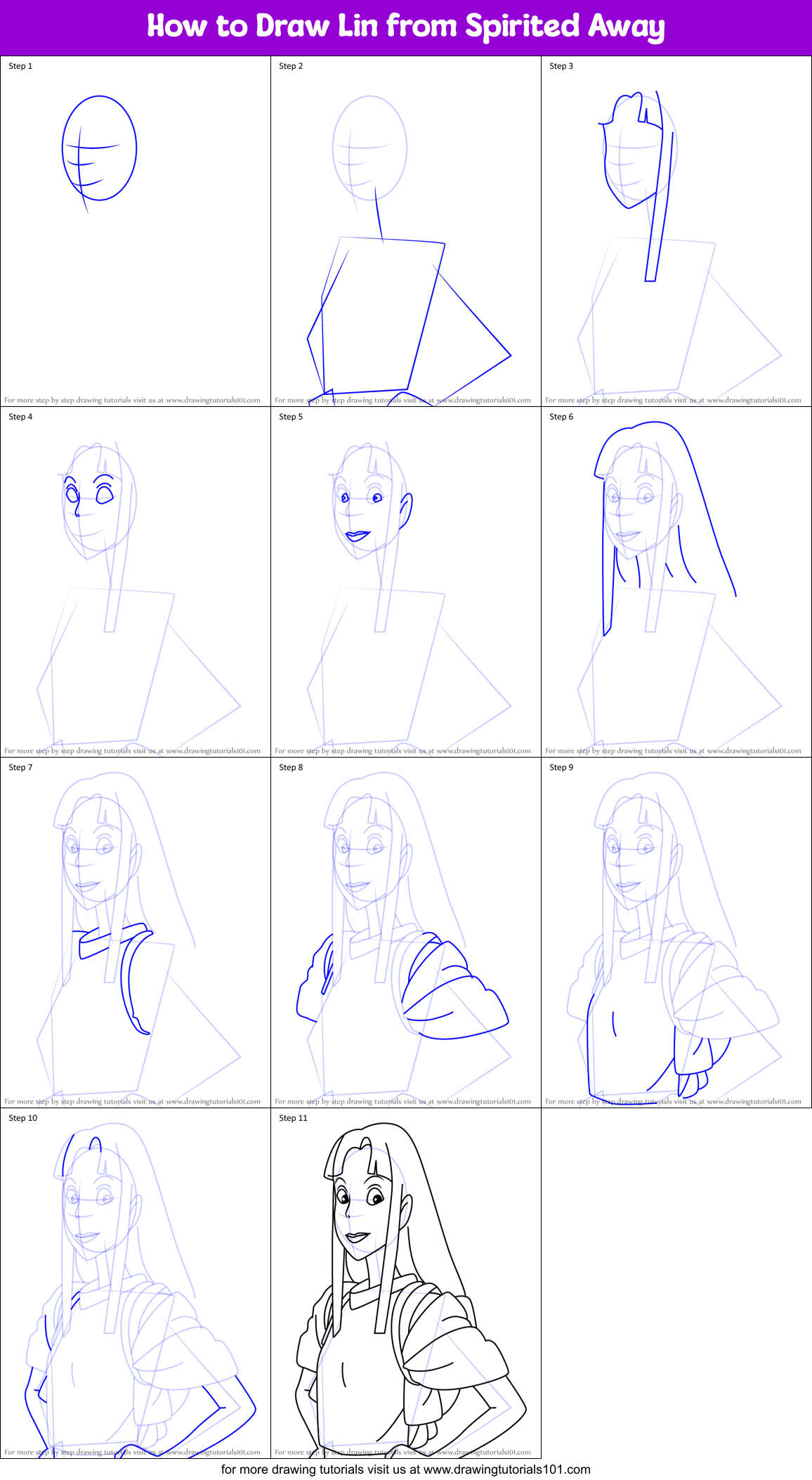 How to Draw Lin from Spirited Away Printable Step by Step