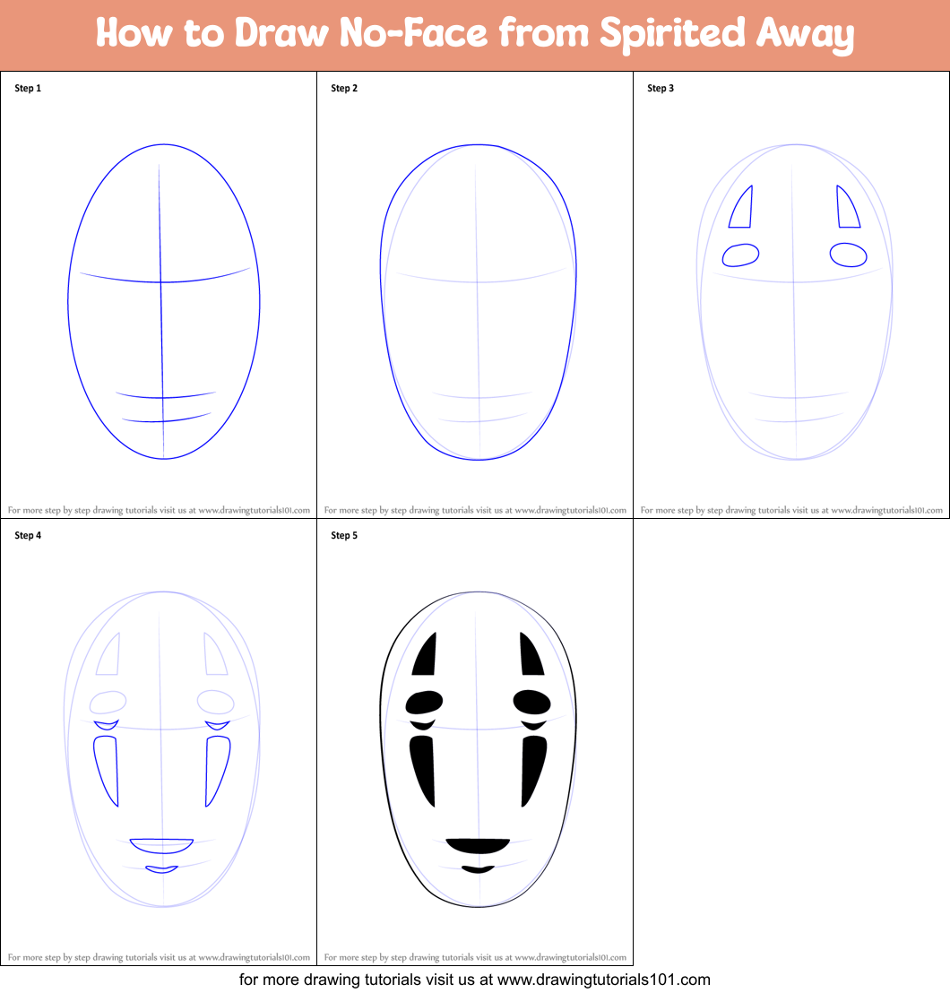 How to Draw No-Face from Spirited Away Printable Step by Step