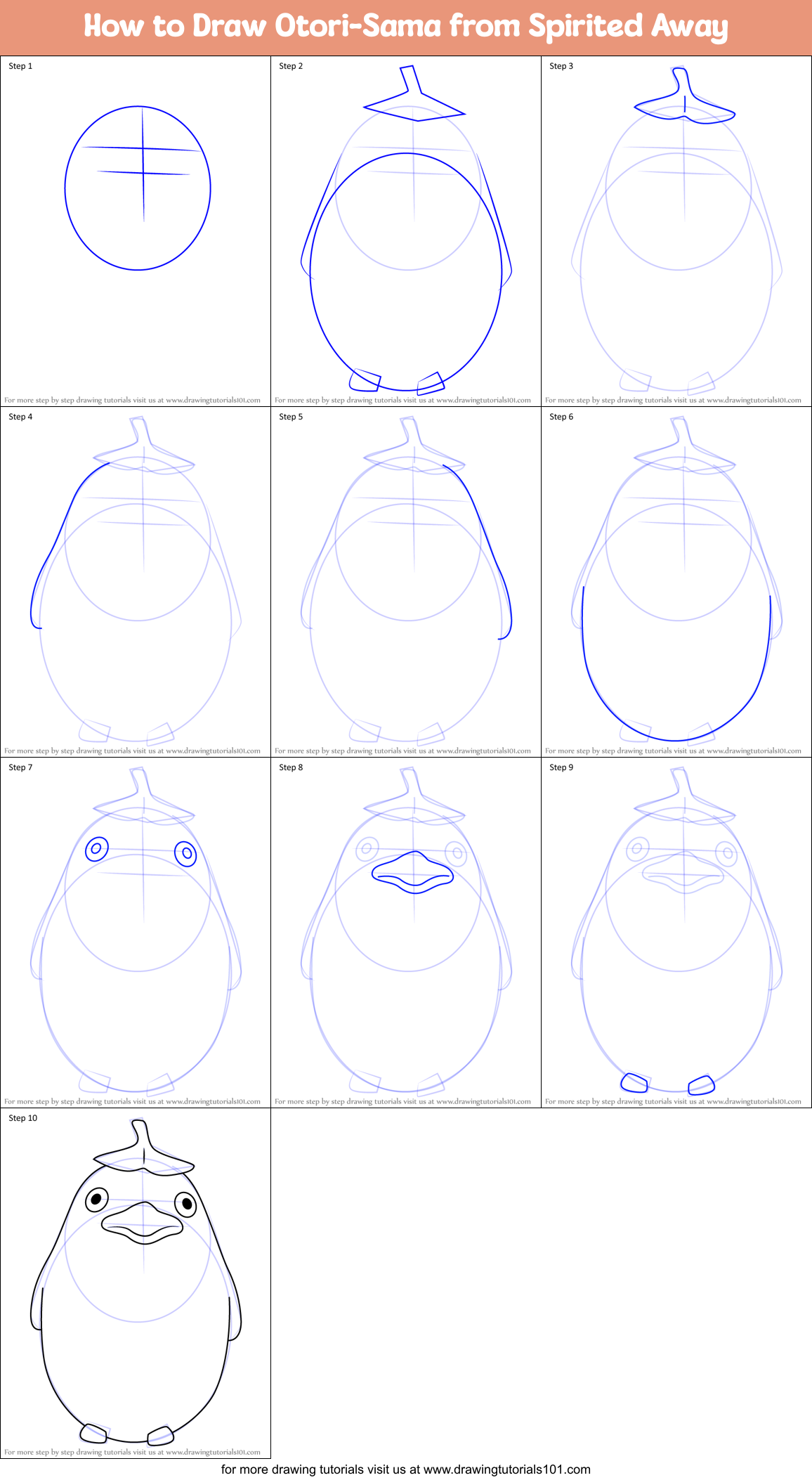 How to Draw Otori-Sama from Spirited Away Printable Step by Step