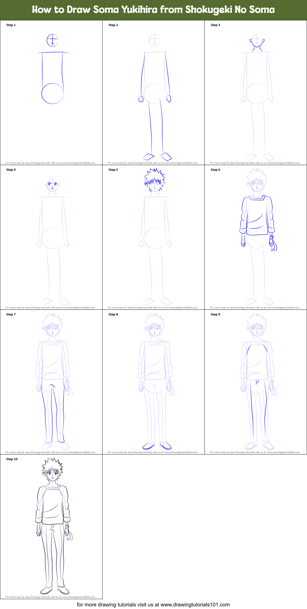 How to Draw Soma Yukihira from Shokugeki No Soma Printable Step by Step