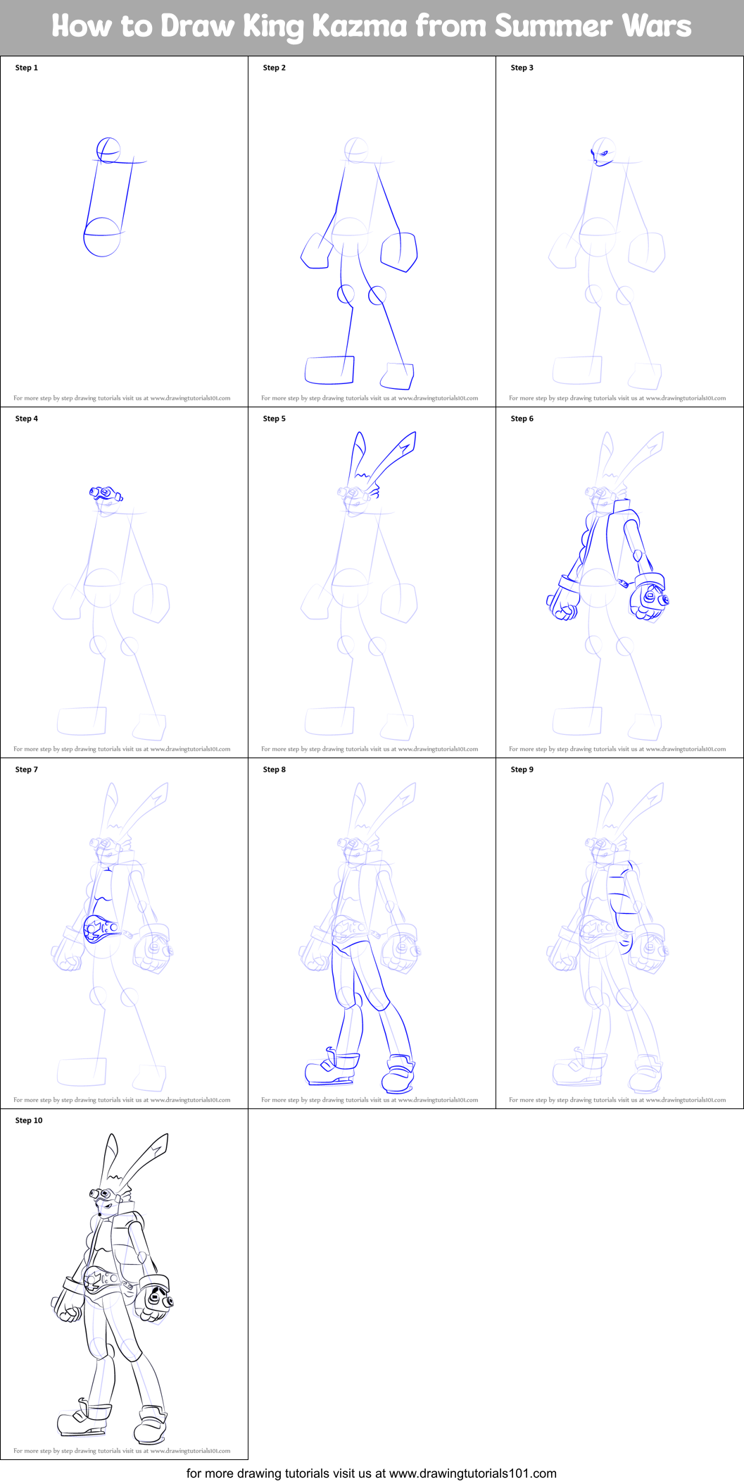 How to Draw King Kazma from Summer Wars Printable Step by Step
