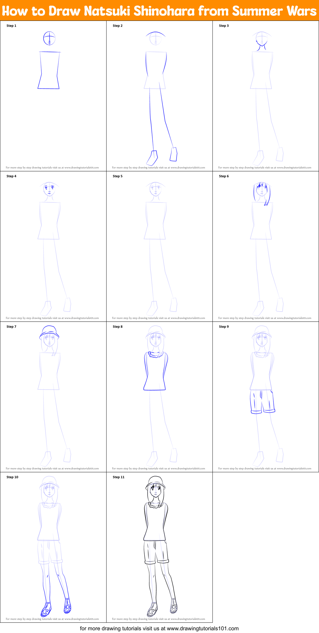 How to Draw Natsuki Shinohara from Summer Wars Printable Step by Step