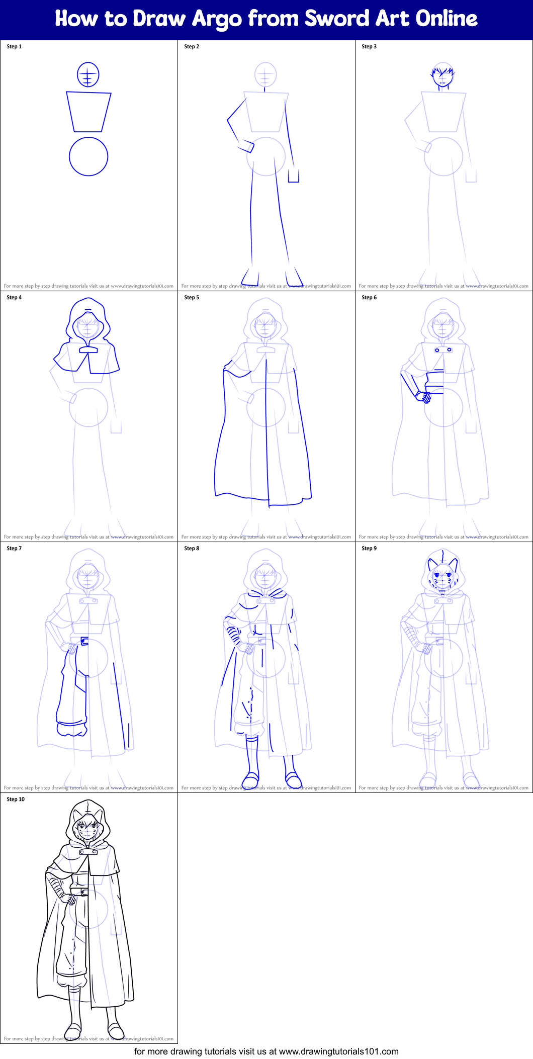 How to Draw Argo from Sword Art Online Printable Step by Step