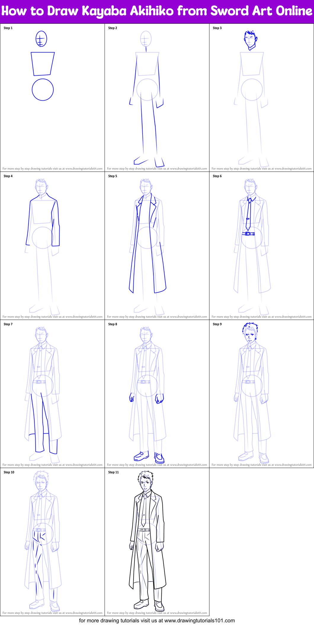 How to Draw Kayaba Akihiko from Sword Art Online Printable Step by Step