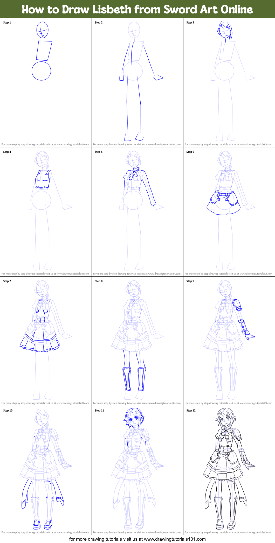 How to Draw Lisbeth from Sword Art Online Printable Step by Step