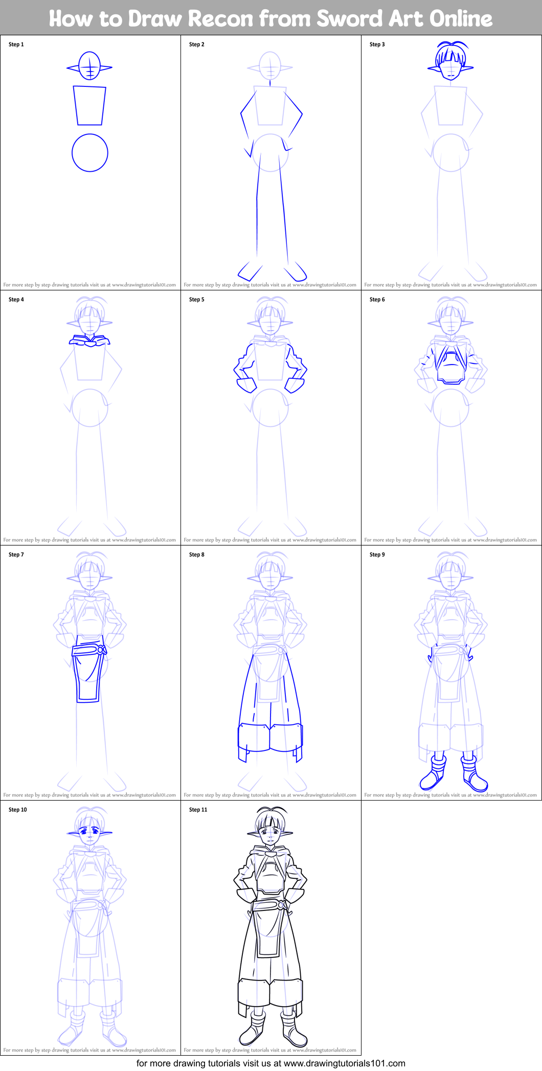 How to Draw Recon from Sword Art Online Printable Step by Step