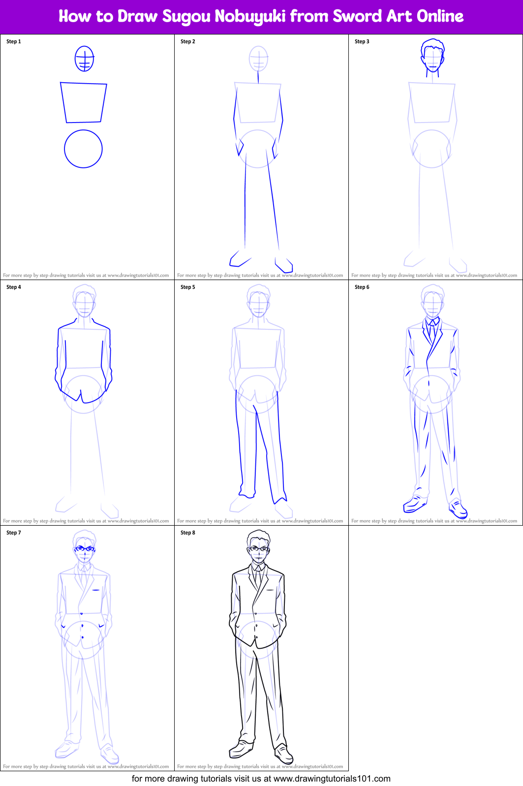 How to Draw Sugou Nobuyuki from Sword Art Online Printable Step by Step