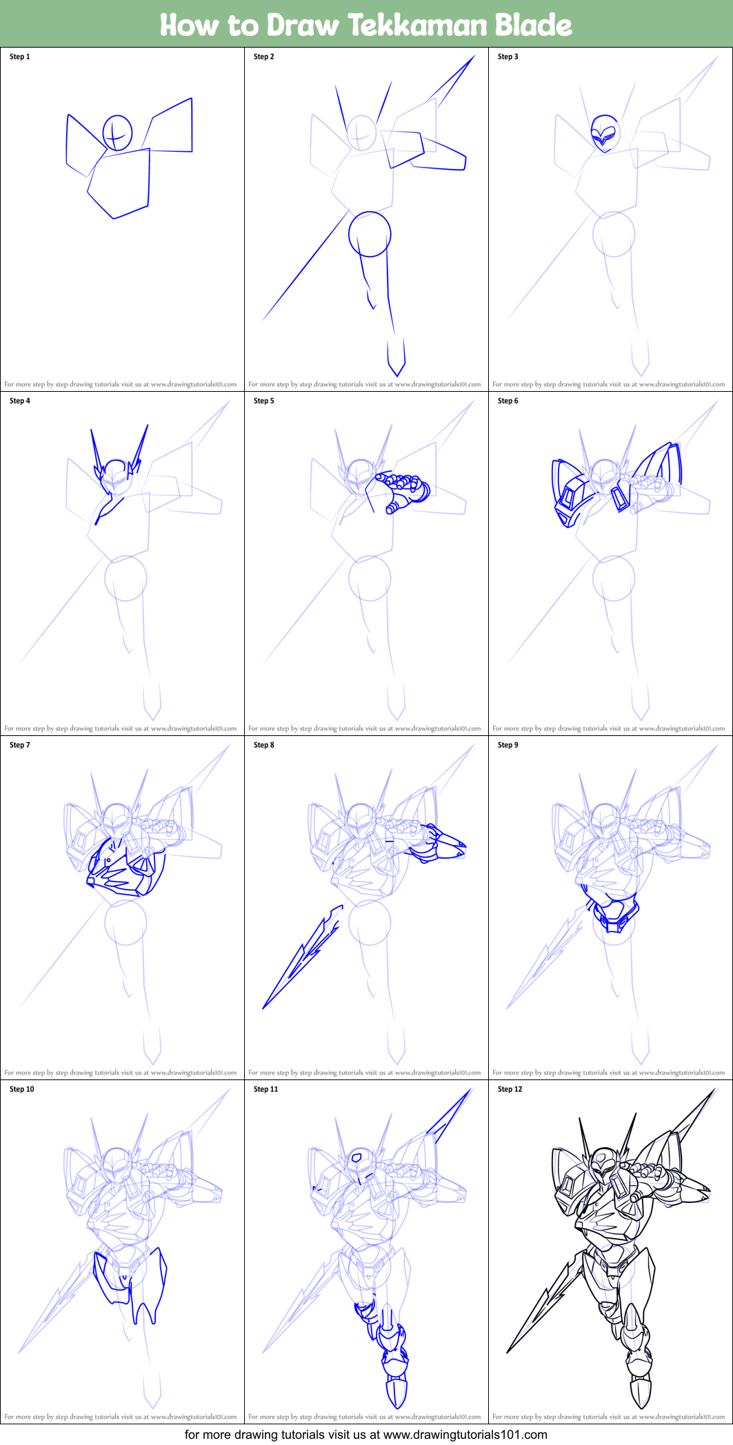 How to Draw Tekkaman Blade Printable Step by Step