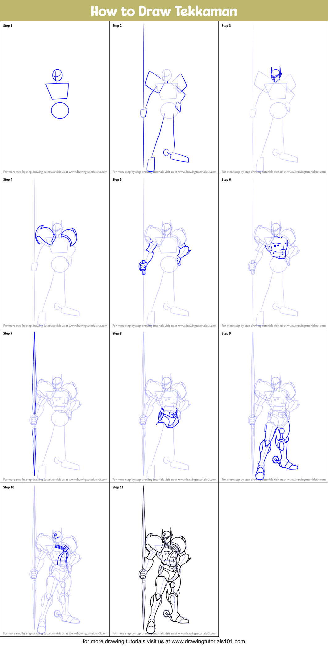 How to Draw Tekkaman Printable Step by Step