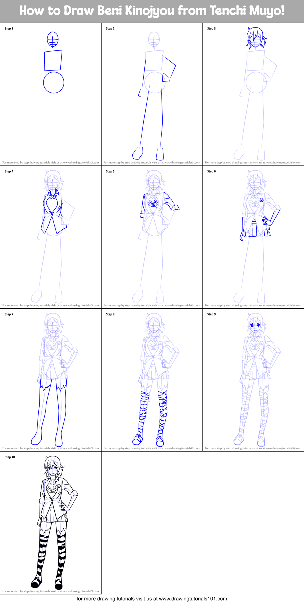 How to Draw Beni Kinojyou from Tenchi Muyo! Printable Step by Step