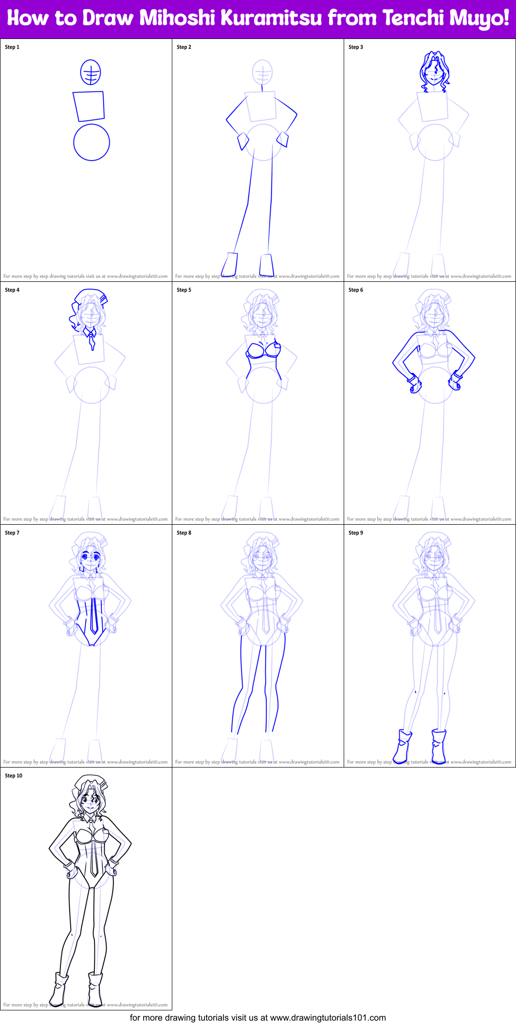 How to Draw Mihoshi Kuramitsu from Tenchi Muyo! Printable Step by Step