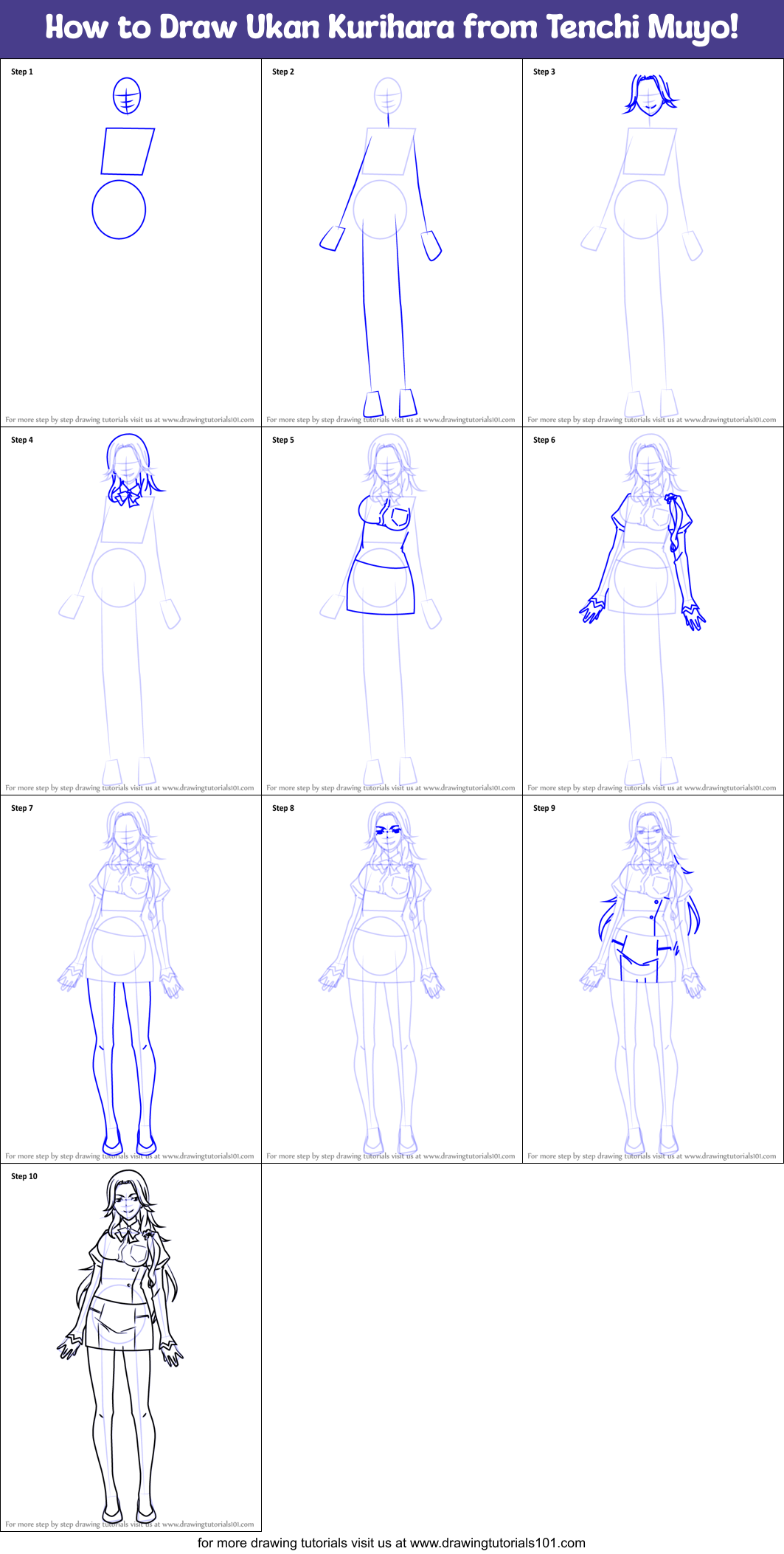 How to Draw Ukan Kurihara from Tenchi Muyo! Printable Step by Step