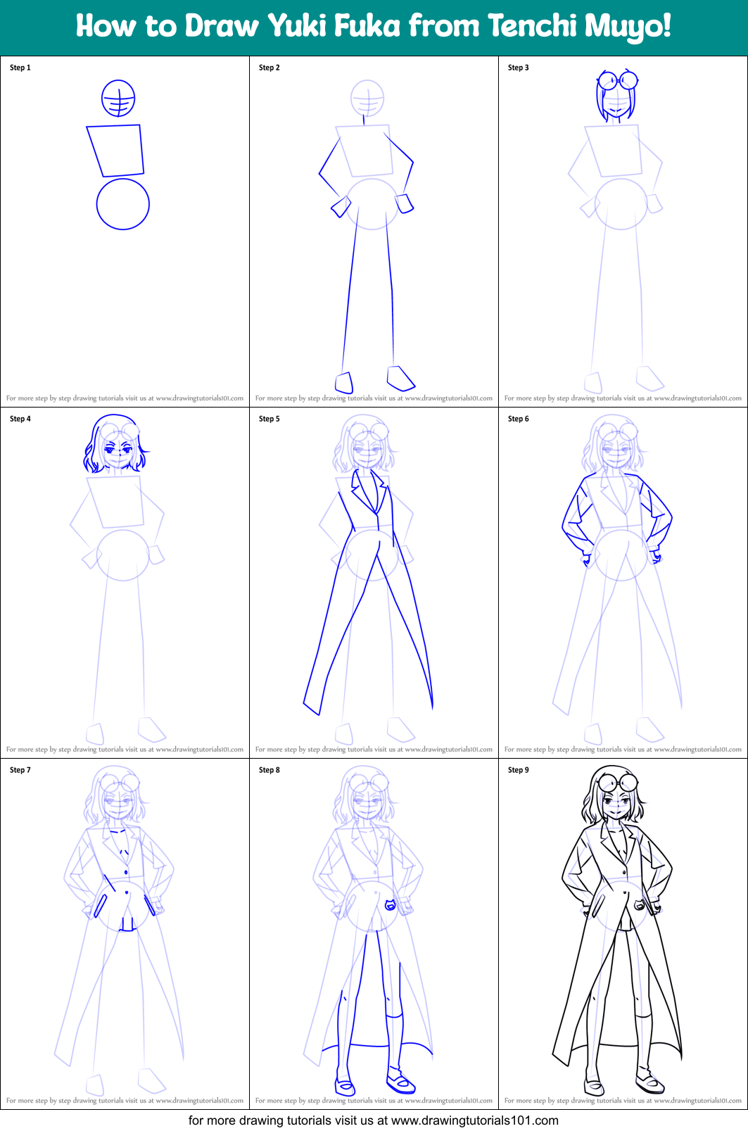 How to Draw Yuki Fuka from Tenchi Muyo! Printable Step by Step