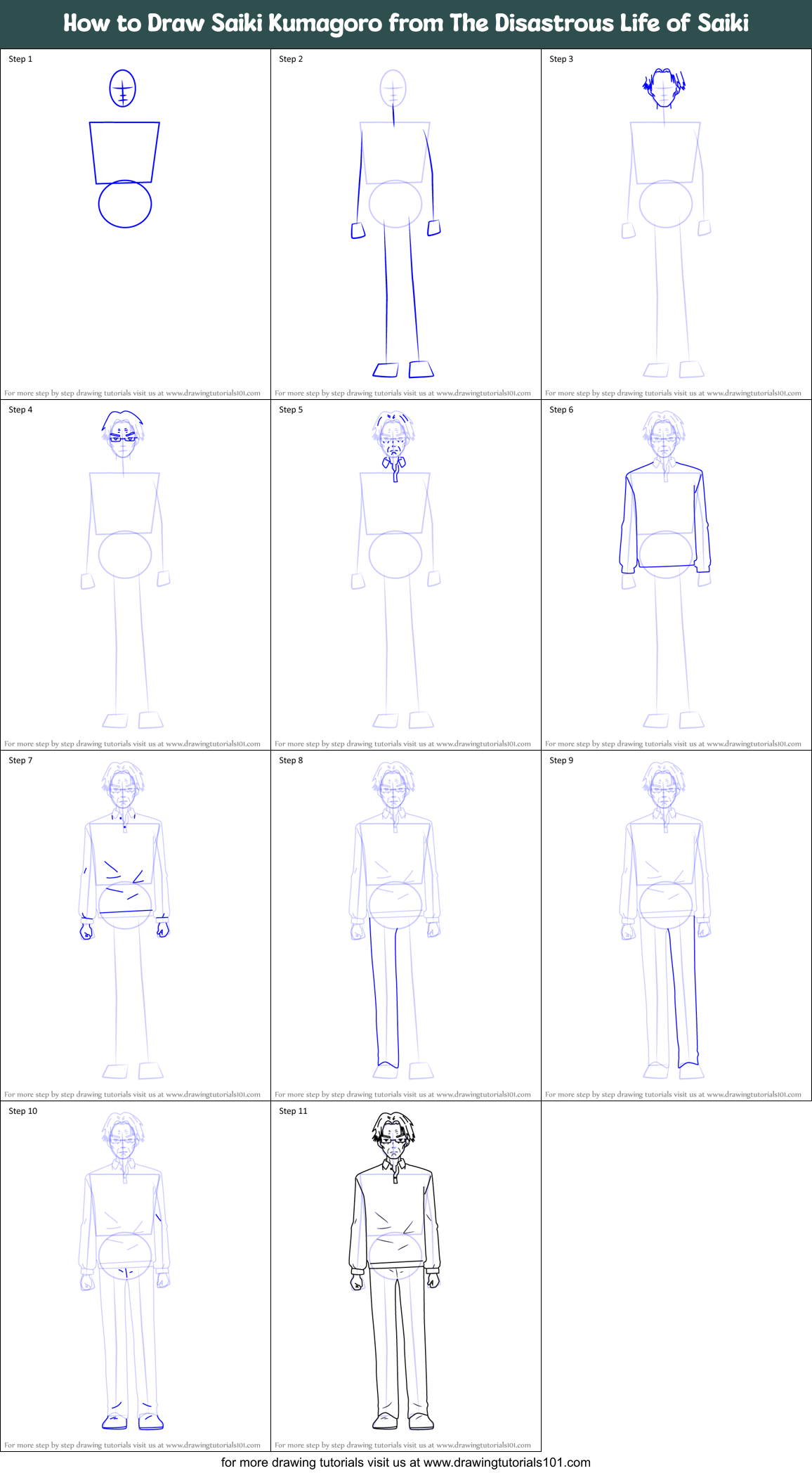 How to Draw Saiki Kumagoro from The Disastrous Life of Saiki Printable Step by Step