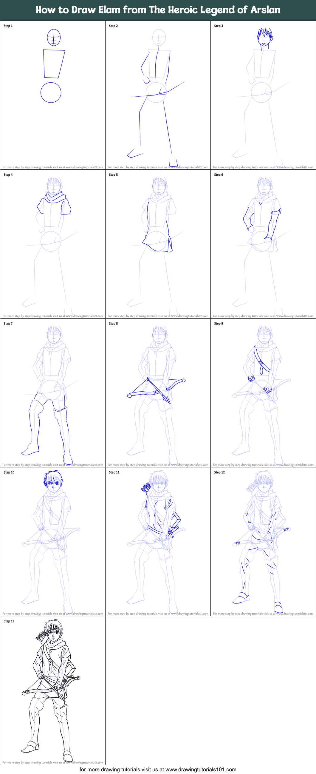 How to Draw Elam from The Heroic Legend of Arslan Printable Step by Step