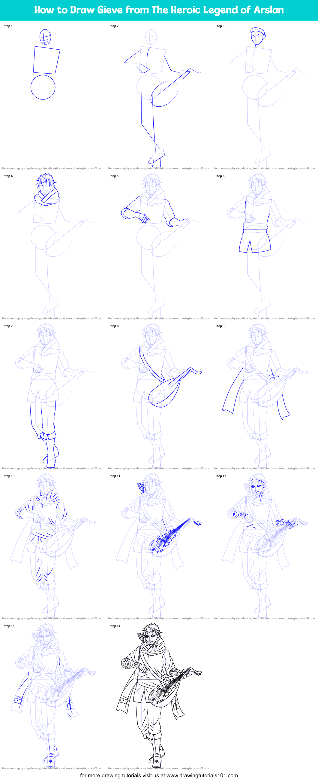 How to Draw Gieve from The Heroic Legend of Arslan Printable Step by Step