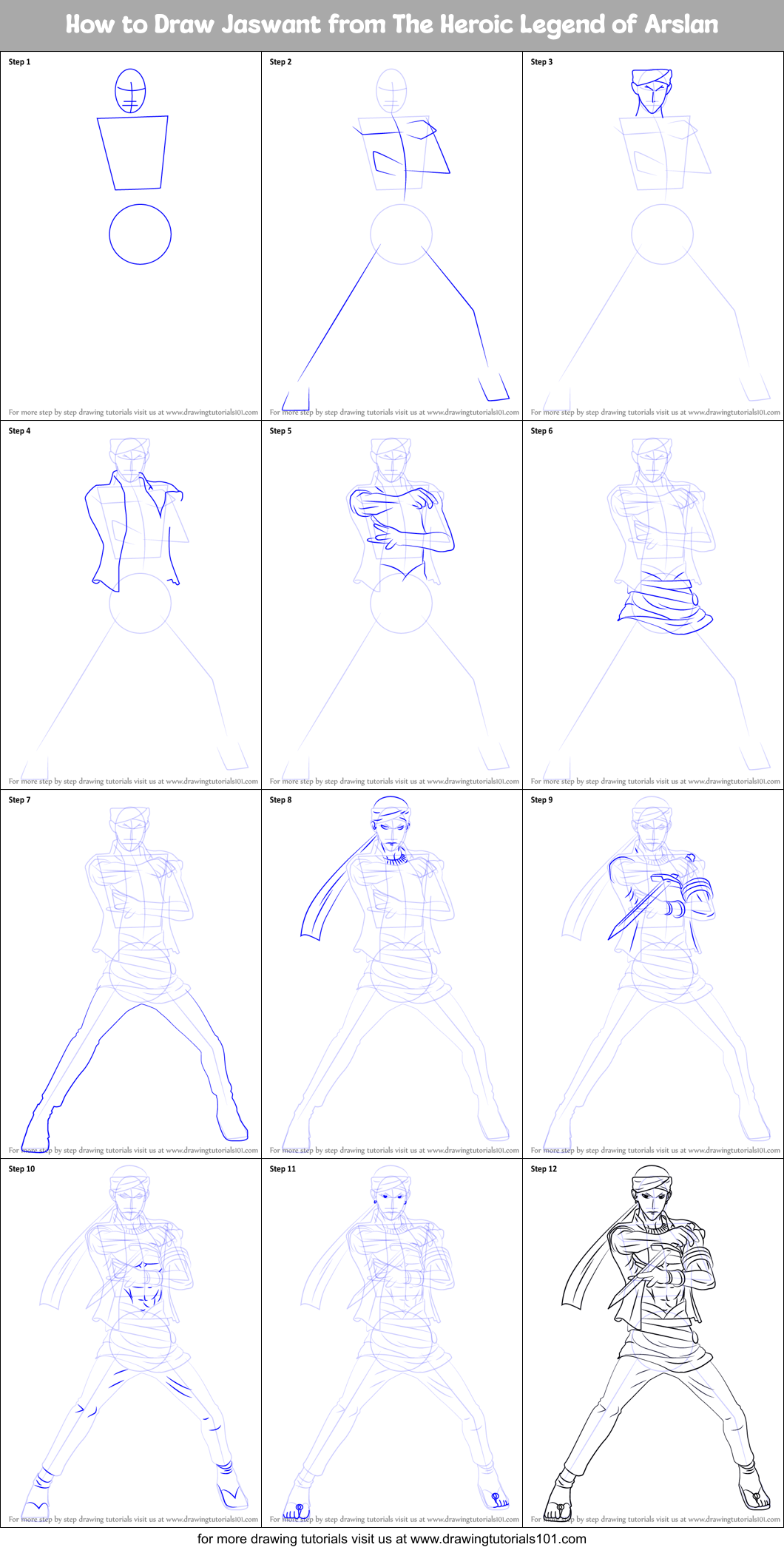 How to Draw Jaswant from The Heroic Legend of Arslan Printable Step by Step