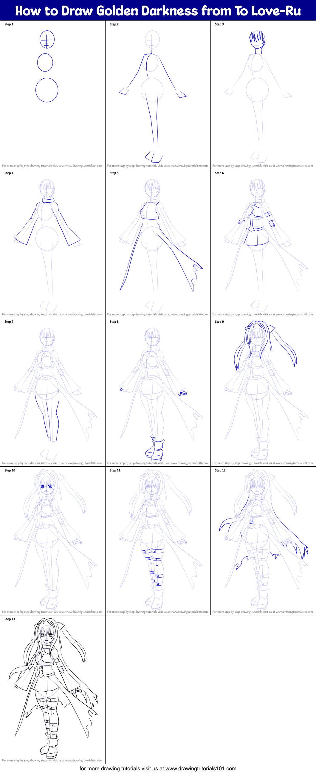 How to Draw Golden Darkness from To Love-Ru Printable Step by Step