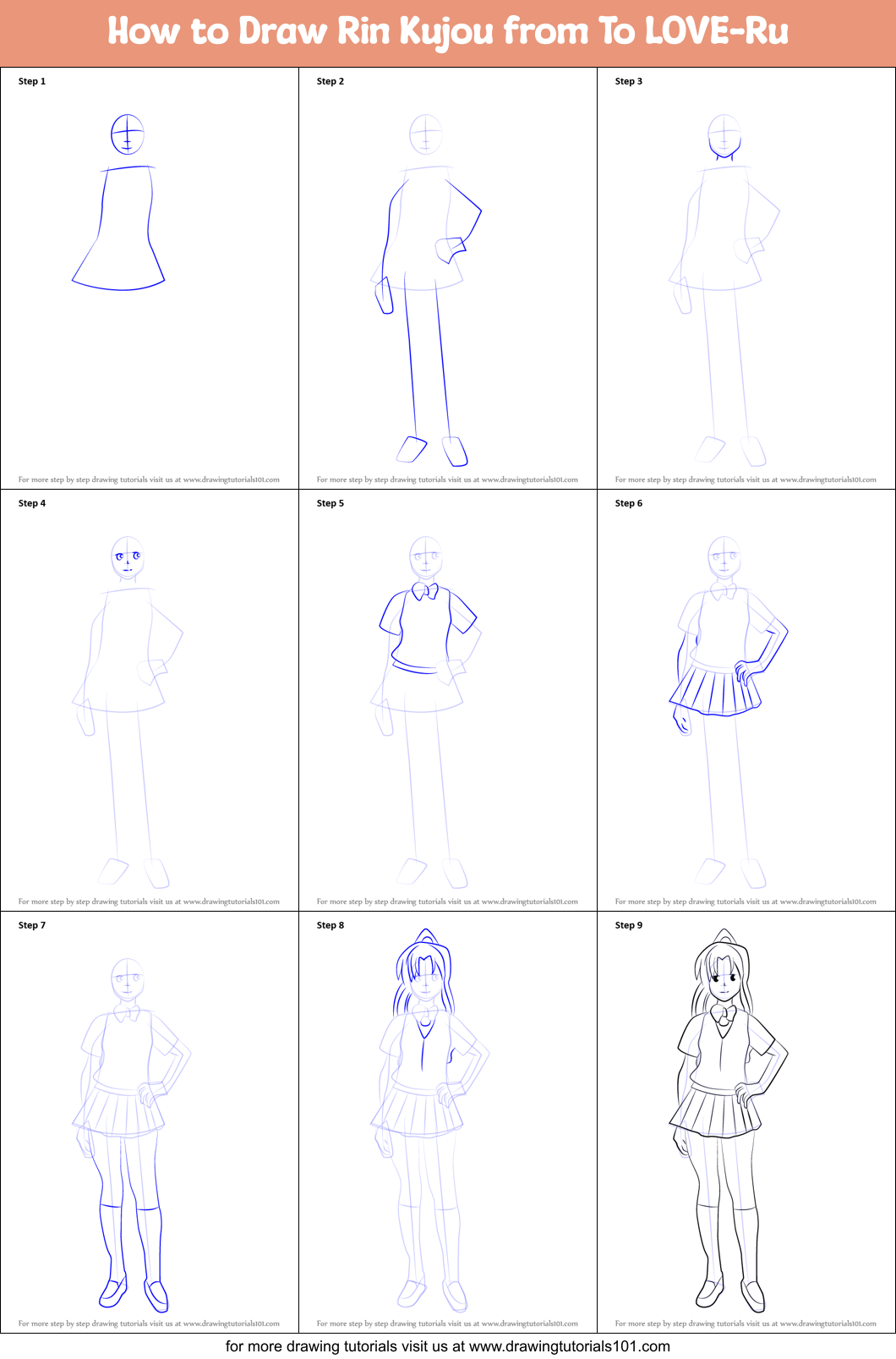 How to Draw Rin Kujou from To LOVE-Ru Printable Step by Step
