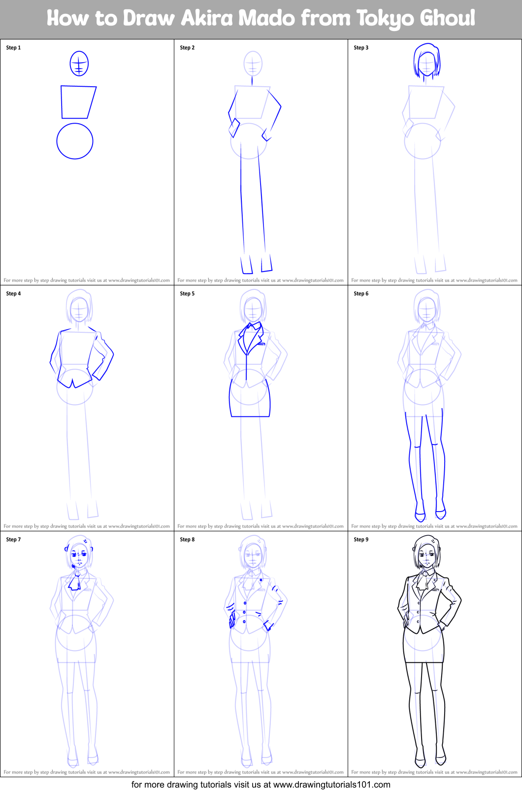 How to Draw Akira Mado from Tokyo Ghoul Printable Step by Step