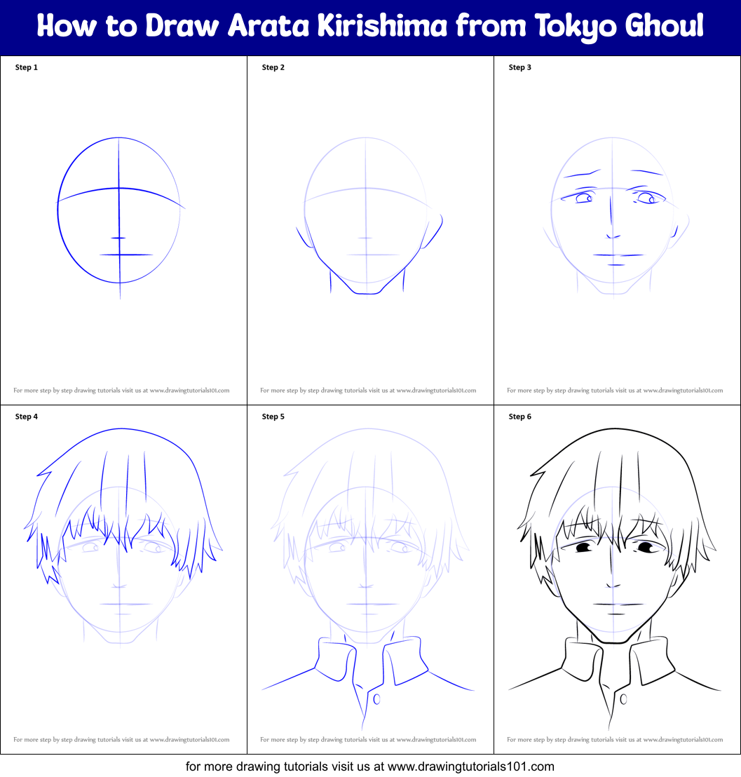 How to Draw Arata Kirishima from Tokyo Ghoul Printable Step by Step