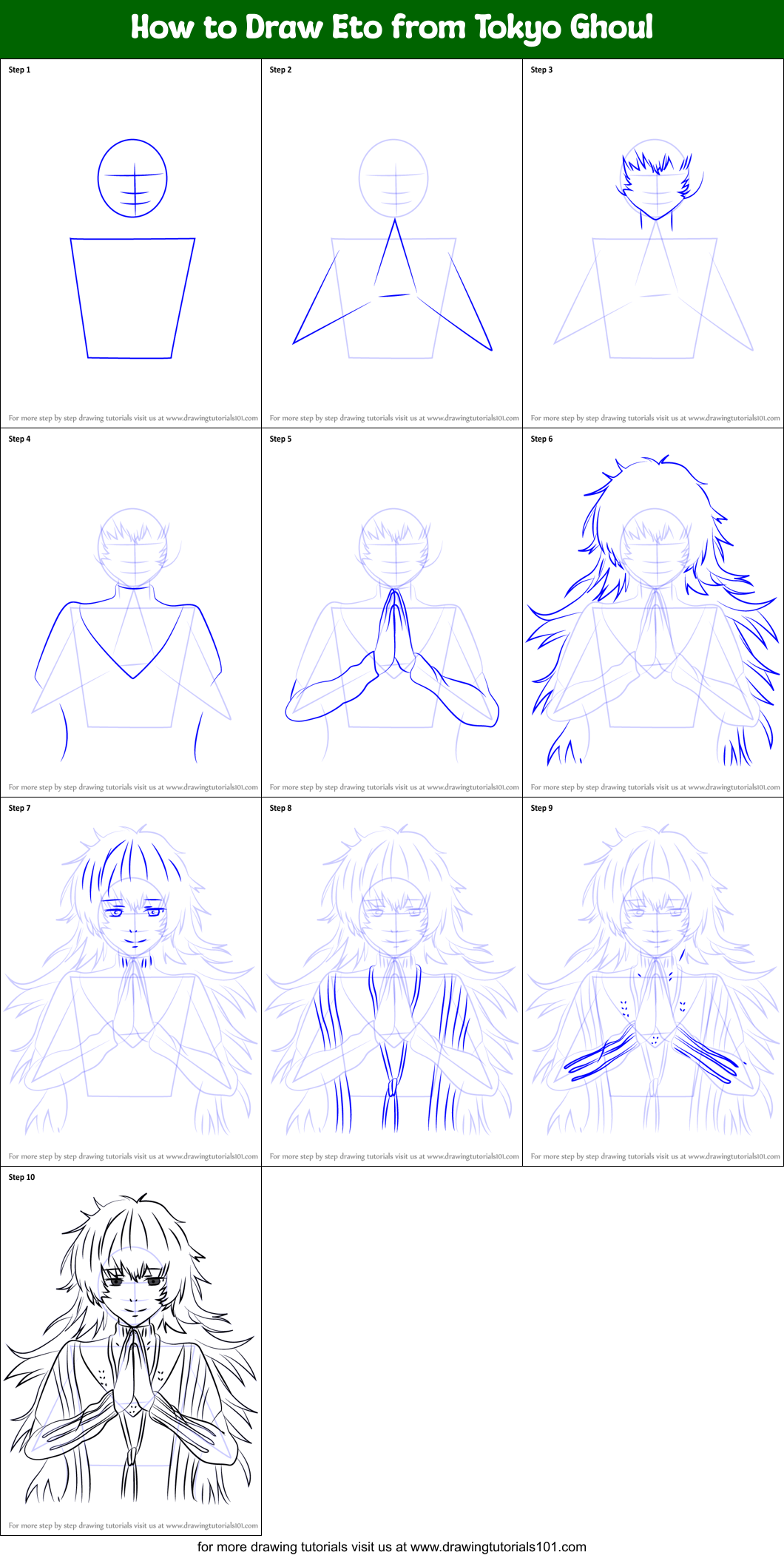 How to Draw Eto from Tokyo Ghoul Printable Step by Step