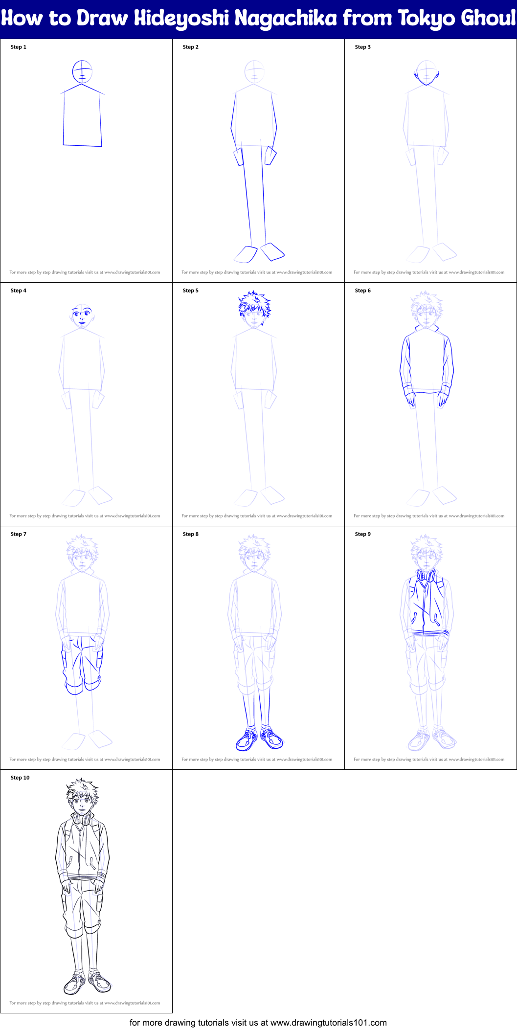 How to Draw Hideyoshi Nagachika from Tokyo Ghoul Printable Step by Step