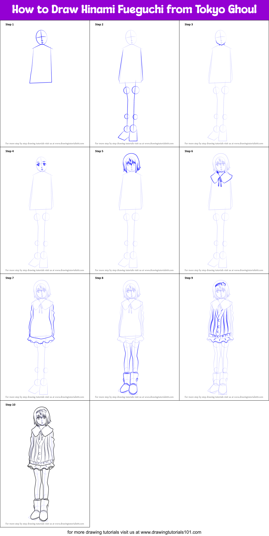How to Draw Hinami Fueguchi from Tokyo Ghoul Printable Step by Step