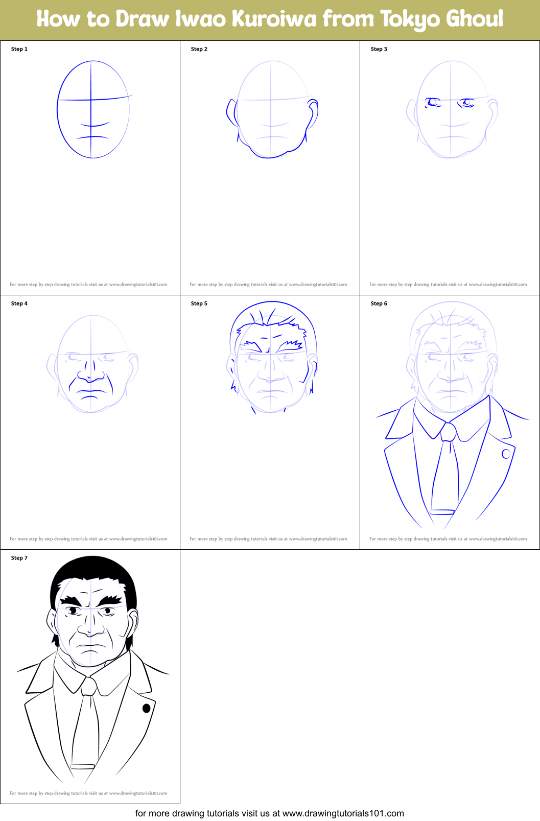 How to Draw Iwao Kuroiwa from Tokyo Ghoul Printable Step by Step