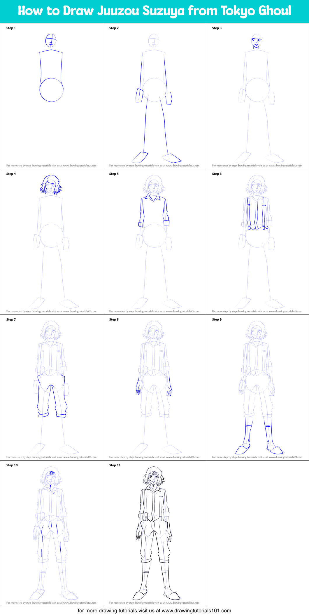 How to Draw Juuzou Suzuya from Tokyo Ghoul Printable Step by Step