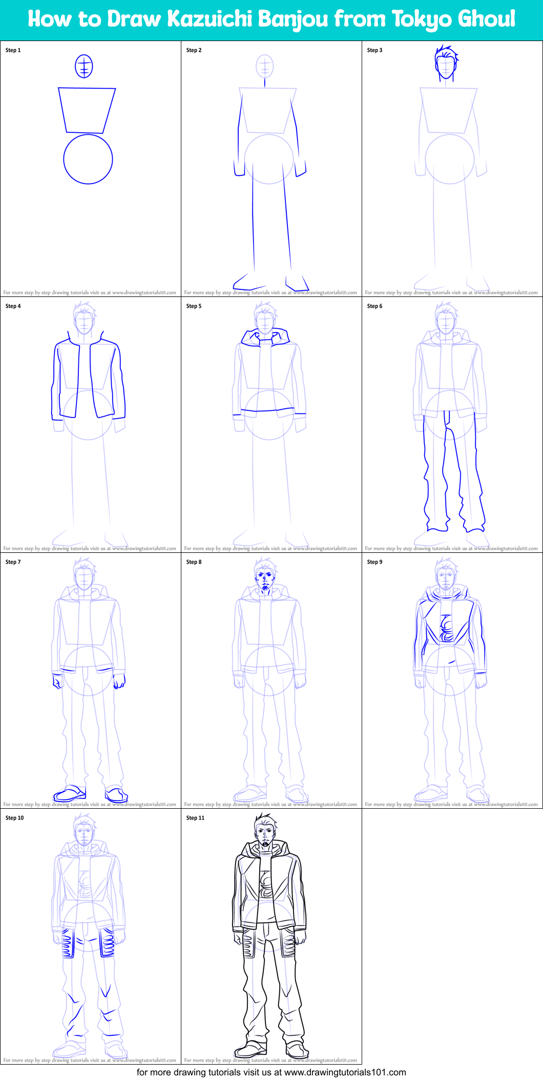 How to Draw Kazuichi Banjou from Tokyo Ghoul Printable Step by Step
