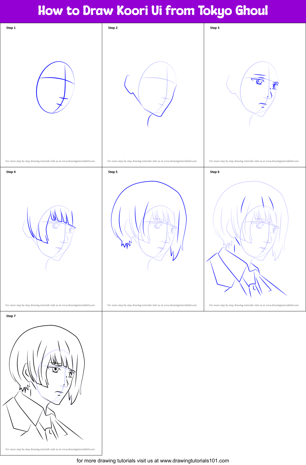 How to Draw Koori Ui from Tokyo Ghoul Printable Step by Step