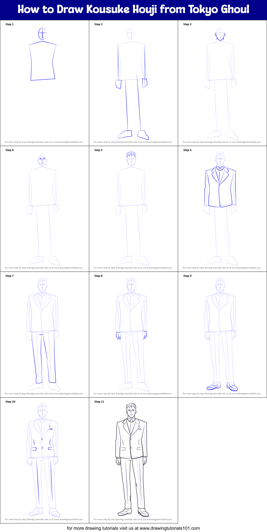 How to Draw Kousuke Houji from Tokyo Ghoul Printable Step by Step