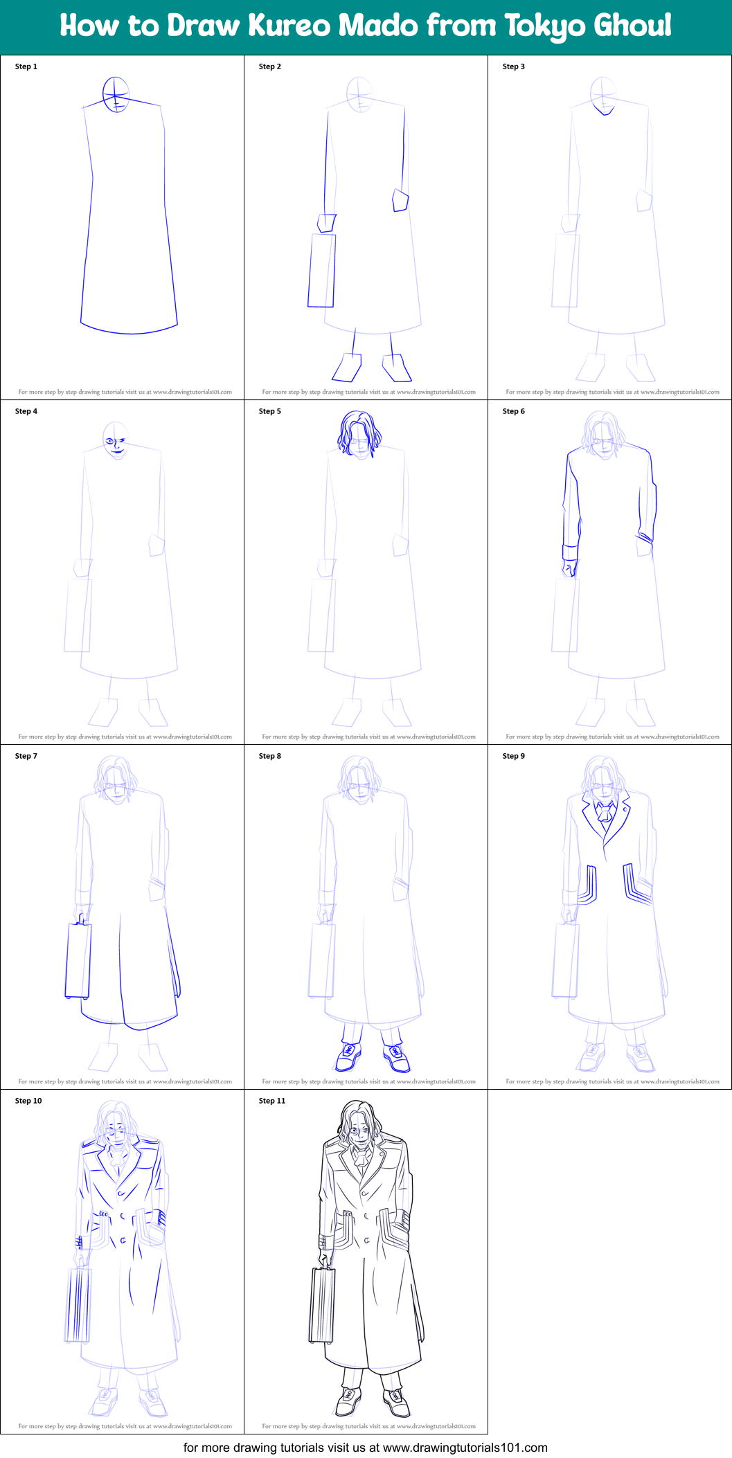 How to Draw Kureo Mado from Tokyo Ghoul Printable Step by Step
