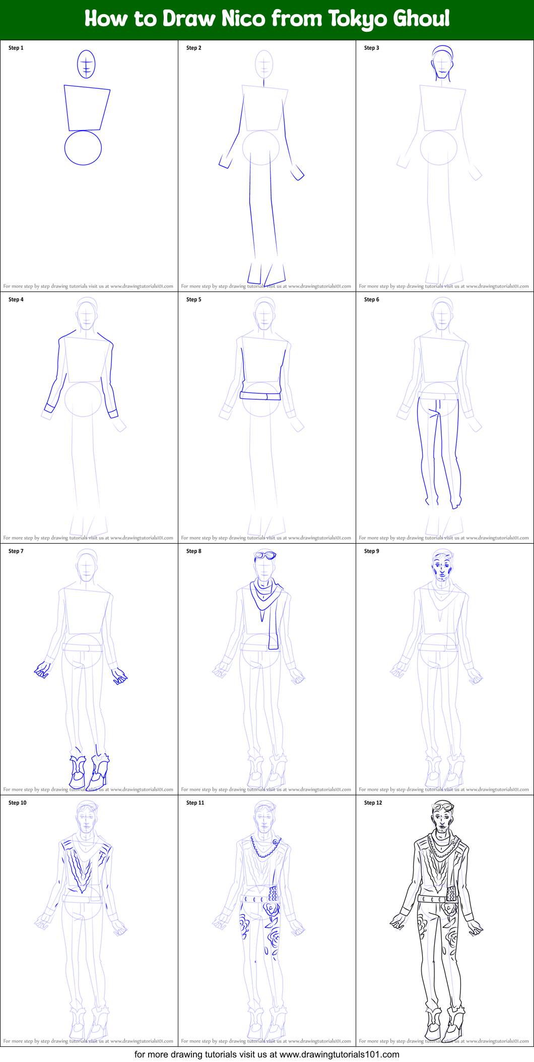How to Draw Nico from Tokyo Ghoul Printable Step by Step