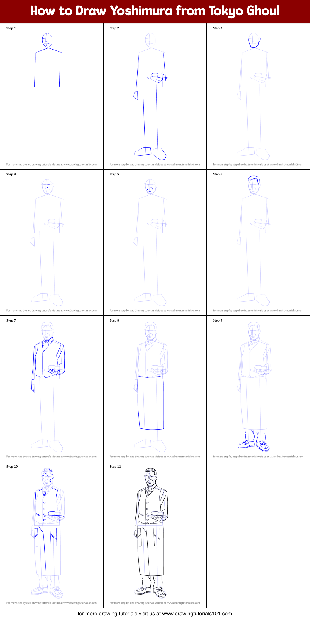 How to Draw Yoshimura from Tokyo Ghoul Printable Step by Step