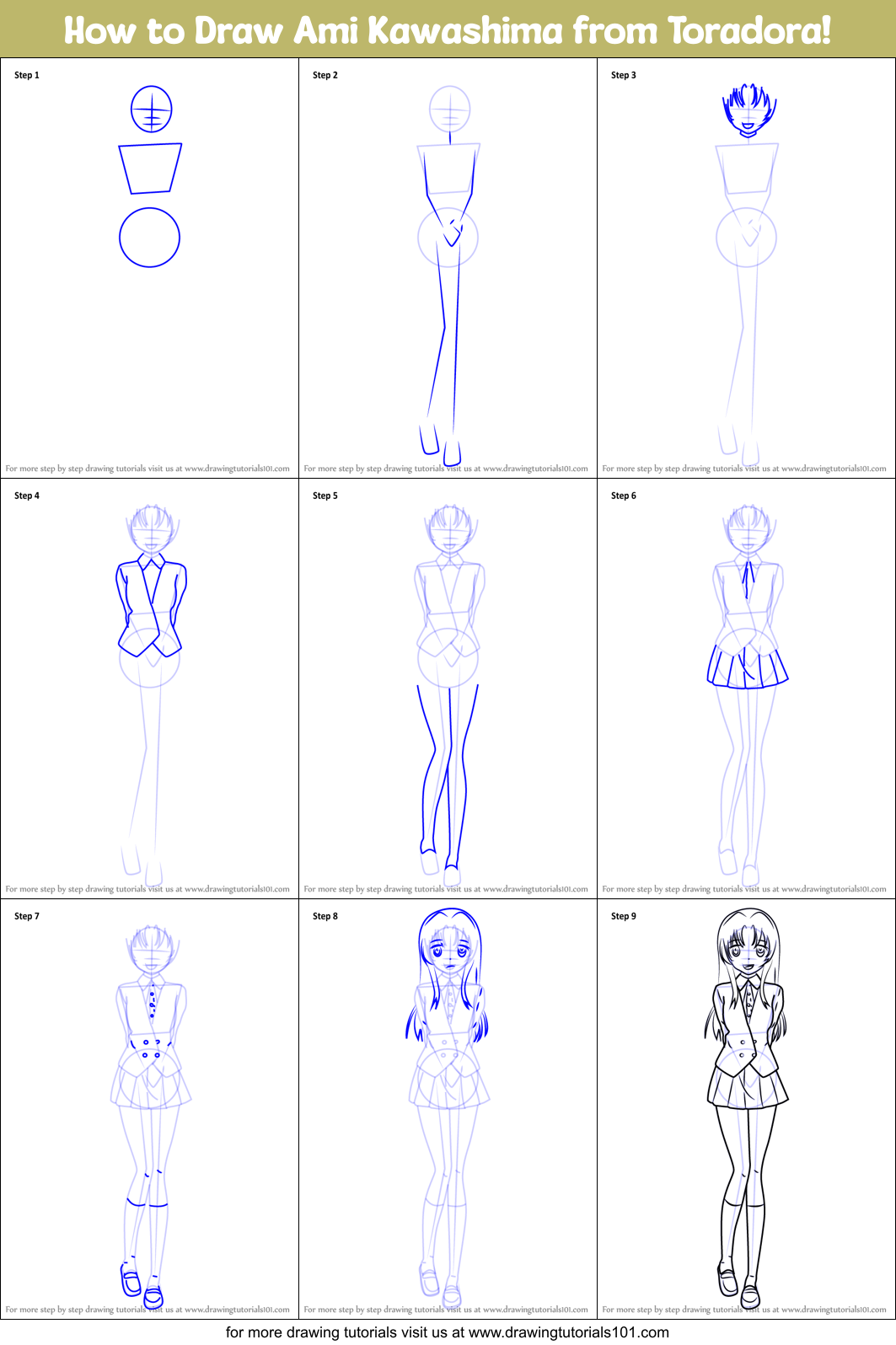 How to Draw Ami Kawashima from Toradora! Printable Step by Step