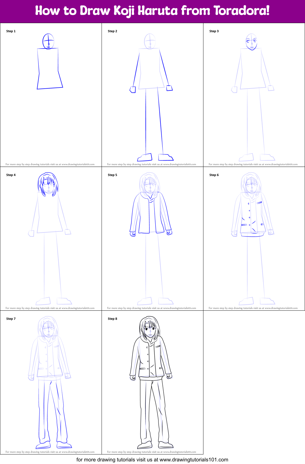 How to Draw Koji Haruta from Toradora! Printable Step by Step