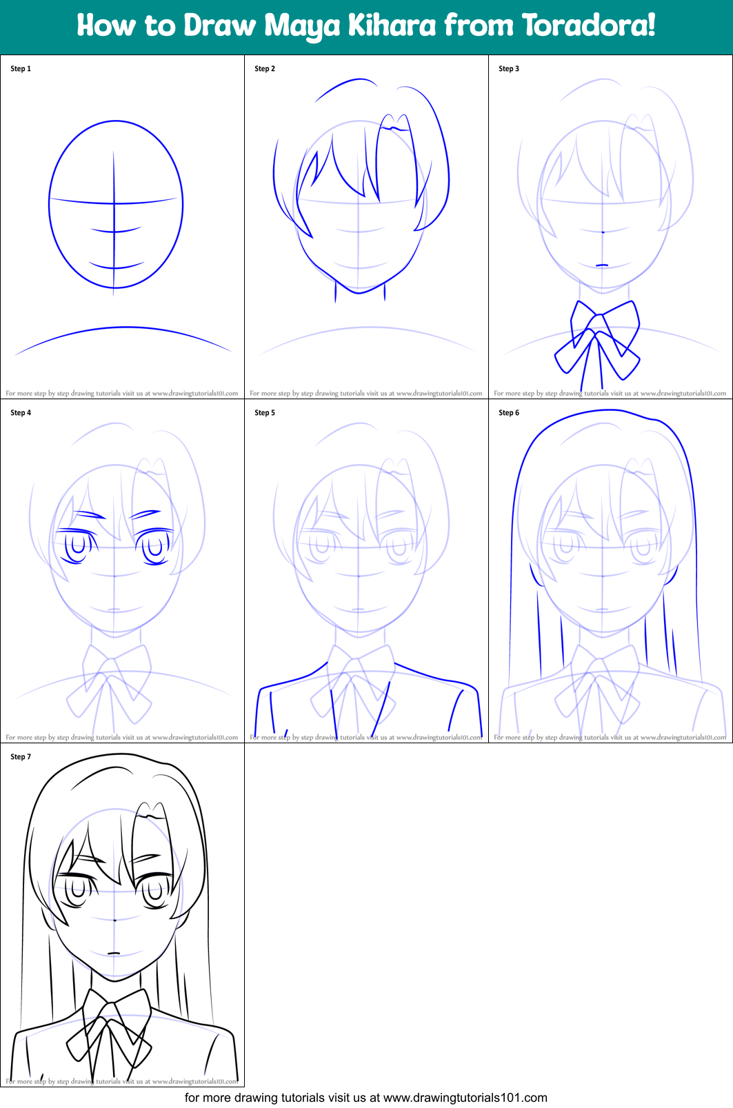 How to Draw Maya Kihara from Toradora! Printable Step by Step
