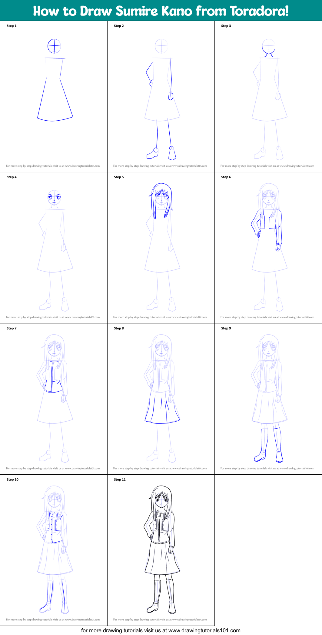 How to Draw Sumire Kano from Toradora! Printable Step by Step