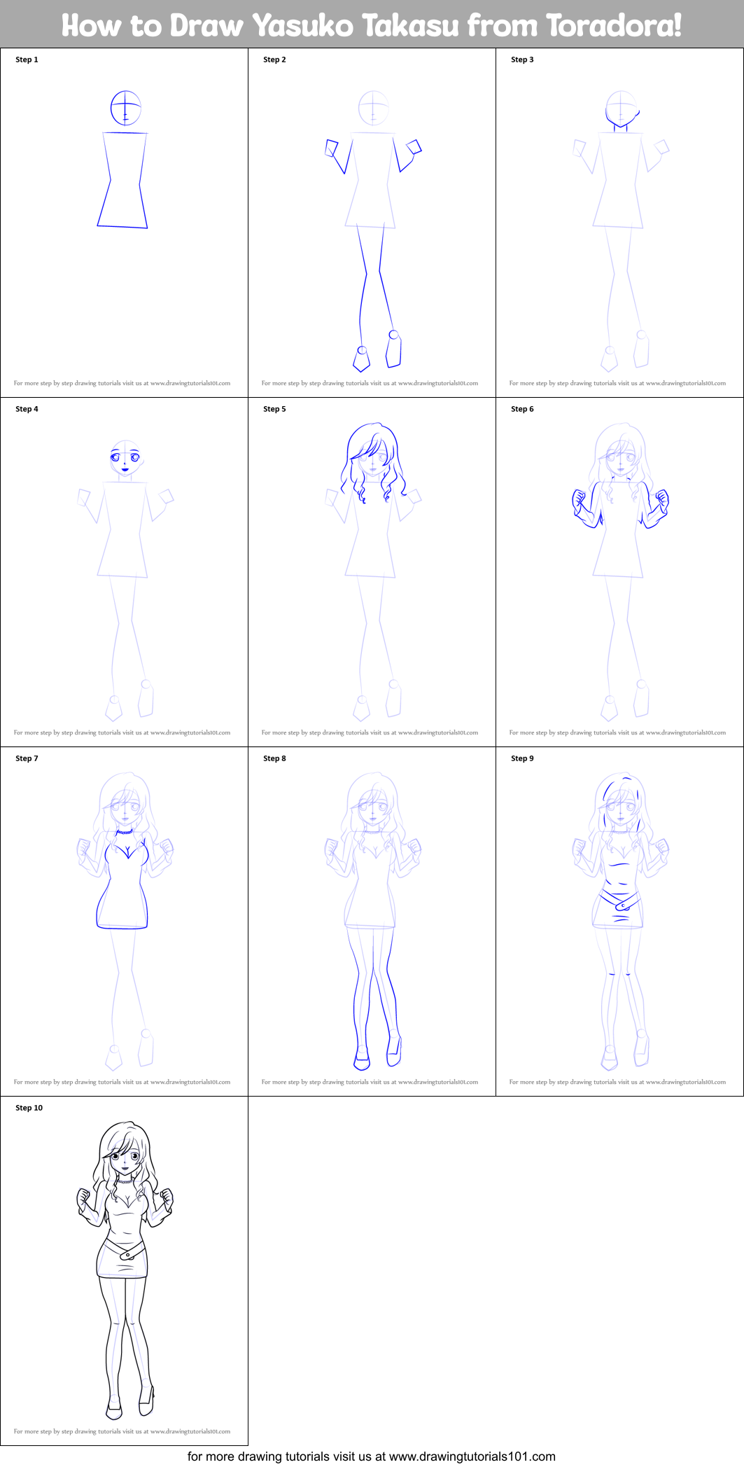 How to Draw Yasuko Takasu from Toradora! Printable Step by Step