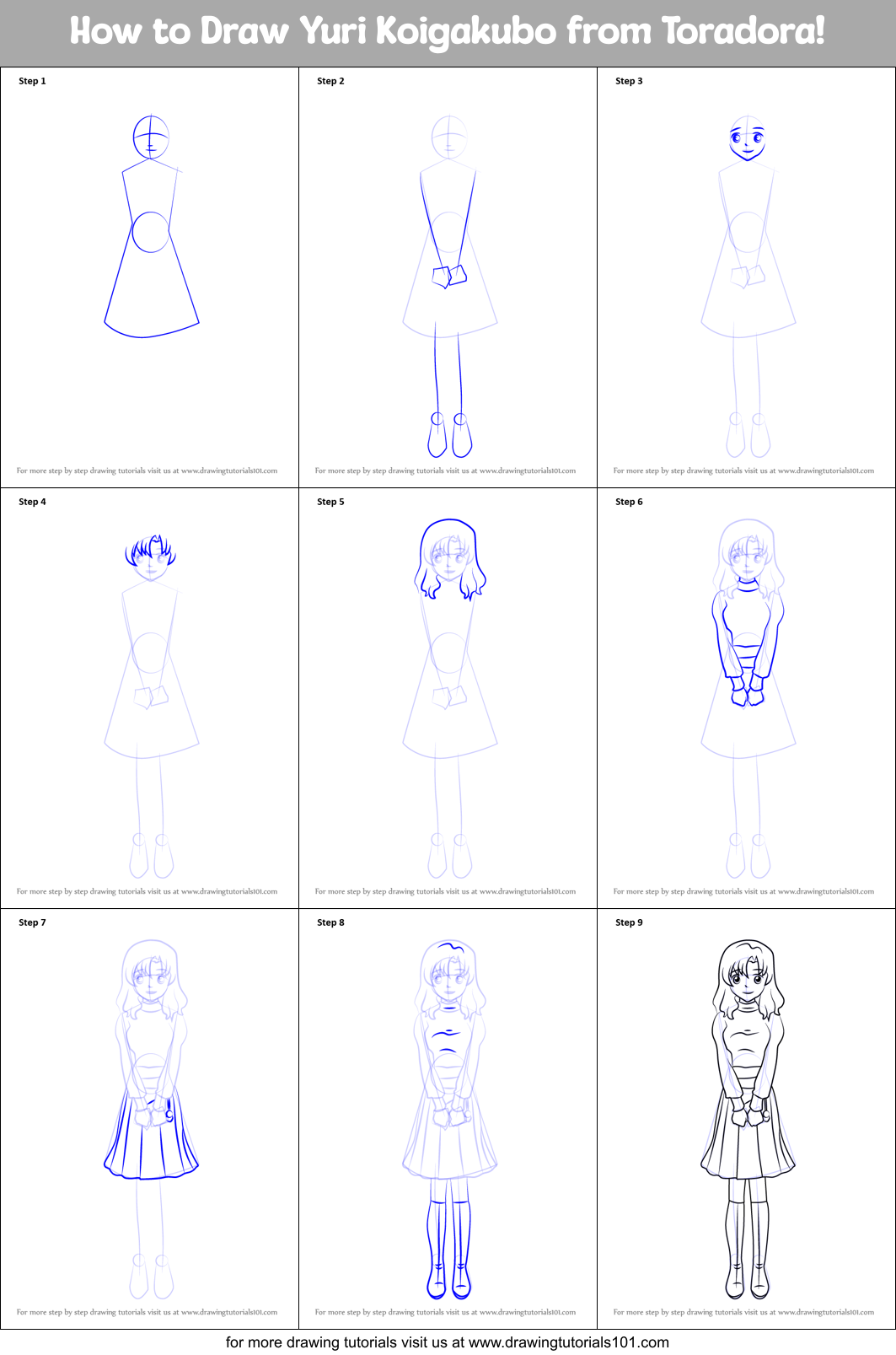How to Draw Yuri Koigakubo from Toradora! Printable Step by Step